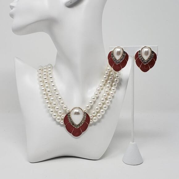 Faux Pearl & Enamel Layered Necklace Set - Picture 1 of 13